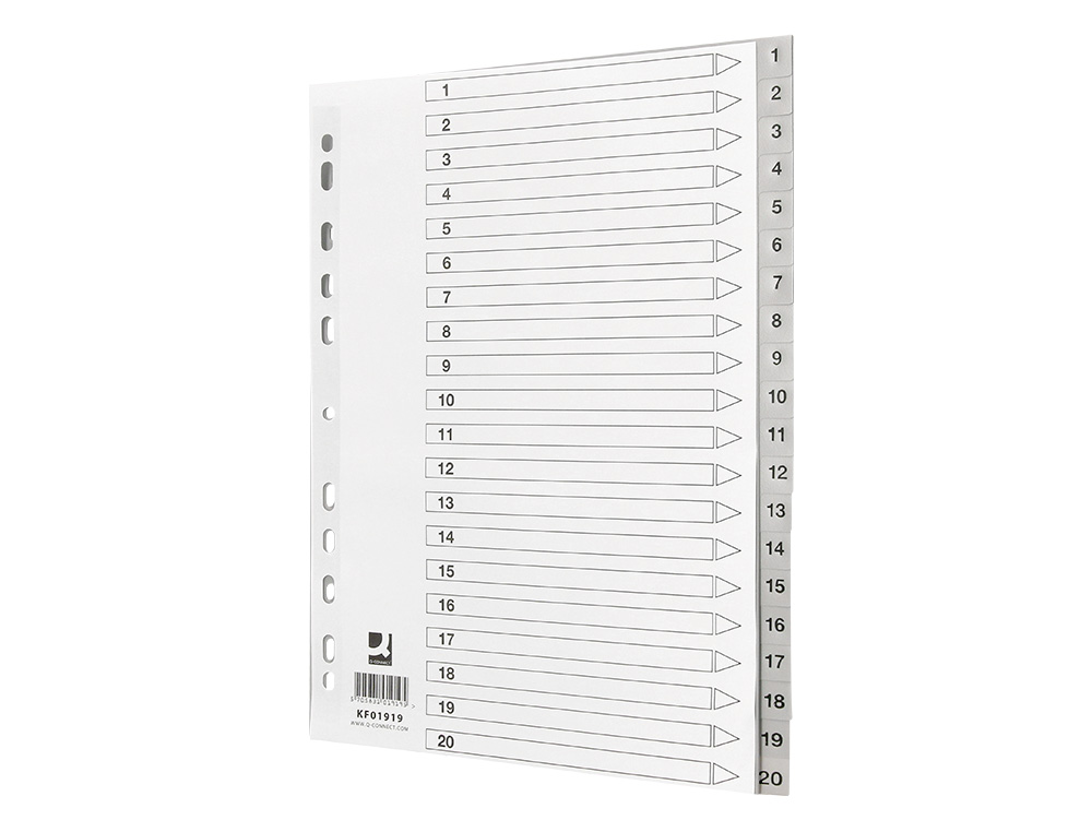 SEPARADOR NUMERICO Q-CONNECT PLASTICO 1-20 JUEGO DE 20 SEPARADORES DIN A4 MULTITALADRO