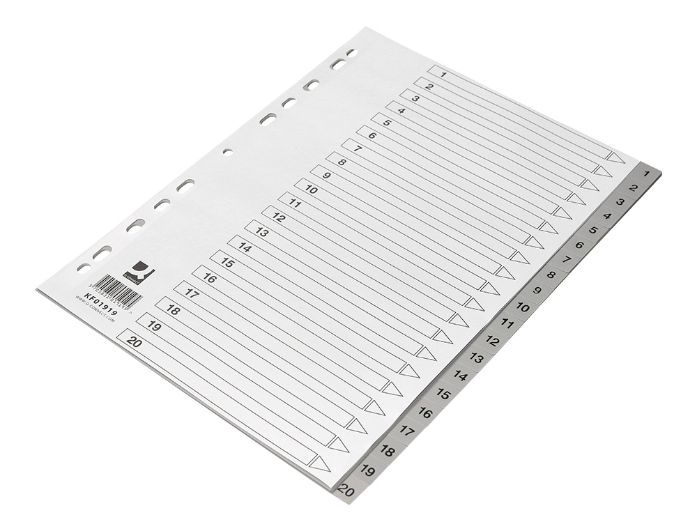 SEPARADOR NUMERICO Q-CONNECT PLASTICO 1-20 JUEGO DE 20 SEPARADORES DIN A4 MULTITALADRO