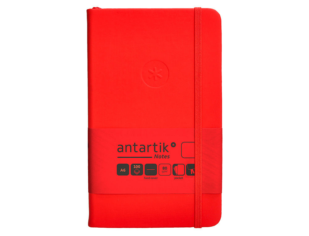 CUADERNO CON GOMILLA ANTARTIK NOTES TAPA DURA A6 HOJAS LISAS ROJO 100 HOJAS 80 GR FSC