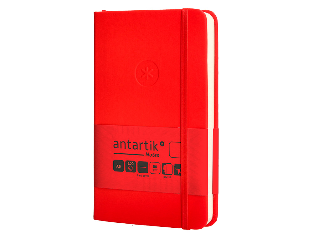 CUADERNO CON GOMILLA ANTARTIK NOTES TAPA DURA A6 HOJAS LISAS ROJO 100 HOJAS 80 GR FSC