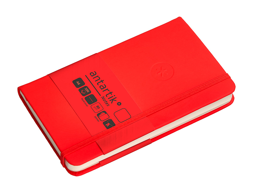CUADERNO CON GOMILLA ANTARTIK NOTES TAPA DURA A6 HOJAS LISAS ROJO 100 HOJAS 80 GR FSC