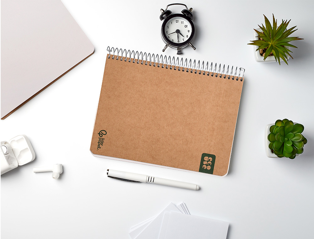 CUADERNO ESPIRAL LIDERPAPEL DIN A5 ECOUSE TAPA CARTULINA KRAFT CONTRACOLADA 120H PAPEL 100% RECICLADO 80GR LISO