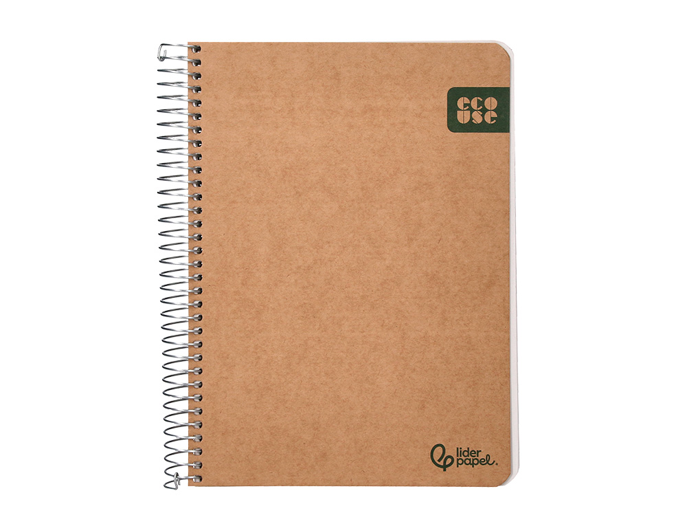 CUADERNO ESPIRAL LIDERPAPEL DIN A5 ECOUSE TAPA CARTULINA KRAFT CONTRACOLADA 120H PAPEL 100% RECICLADO 80GR LISO