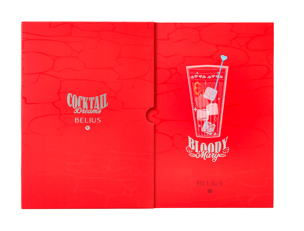 BOLIGRAFO Y WALLET BELIUS COCKTAILS BLOODY MARY ALUMINIOROJO PLATEADO RELIEVE TINTA COLOR AZUL CAJA DE DISEO