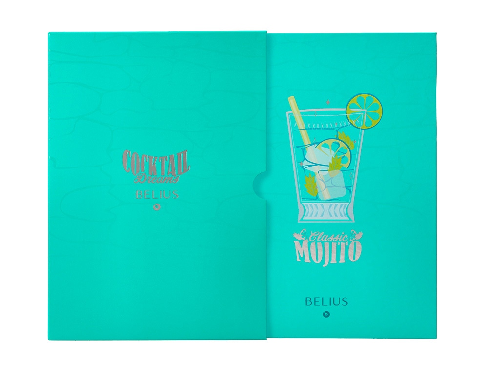 BOLIGRAFO Y WALLET BELIUS COCKTAILS MOJITO ALUMINIO VERDE PLATEADO RELIEVE TINTA COLOR AZUL CAJA DE DISEO