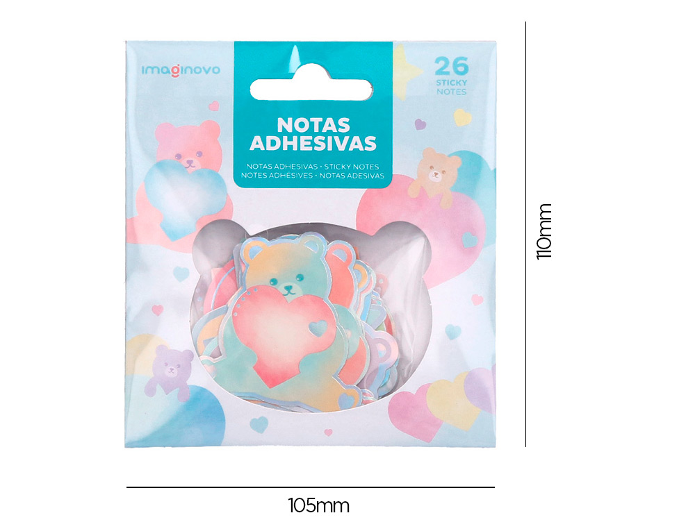PEGATINAS IMAGINOVO NOTAS ADHESIVAS PAPEL FORMA OSO Y CORAZON 110X105 MM EN BLISTER