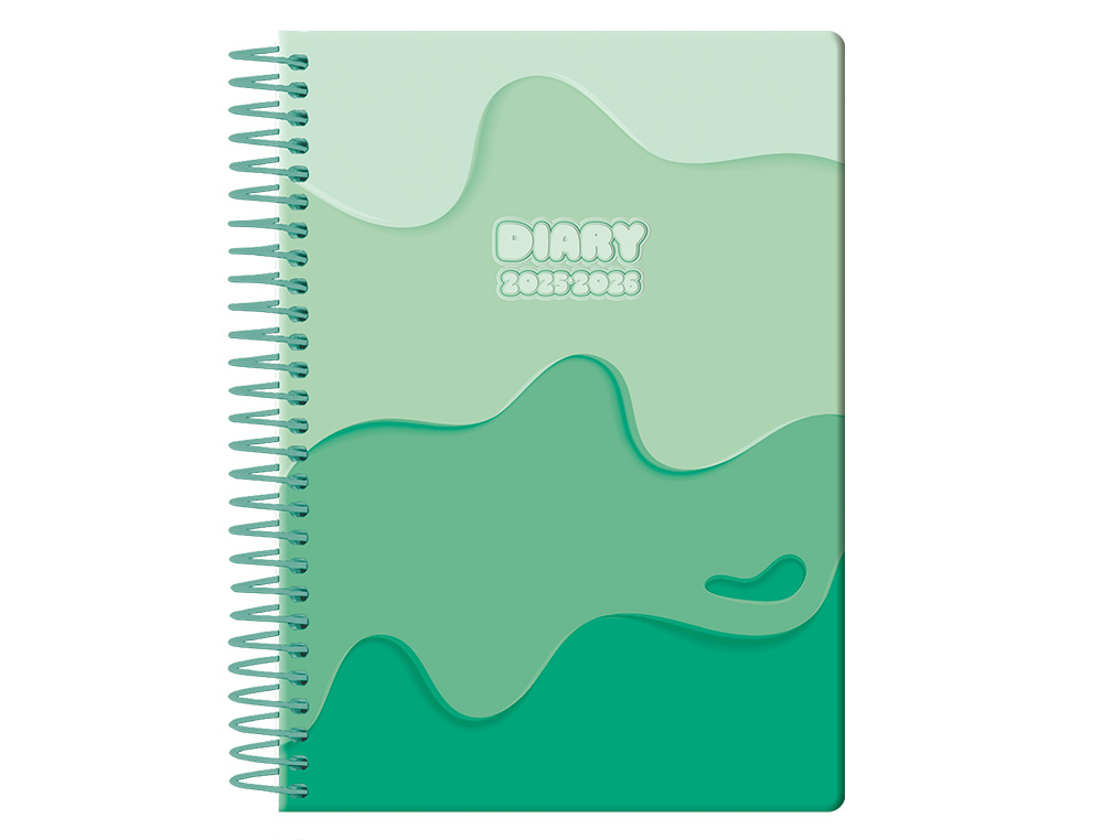 AGENDA ESCOLAR LIDERPAPEL 25-26 ESPIRAL MELTING VERDE DIA PAGINA A5 BILINGE PAPEL FSC 80 GR