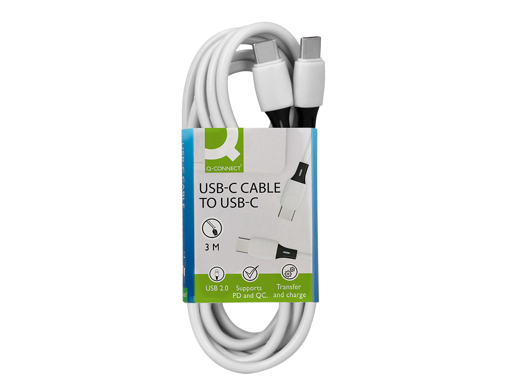 CABLE USB-C A USB-C Q-CONNECT PVC LONGITUD 3M BLANCO