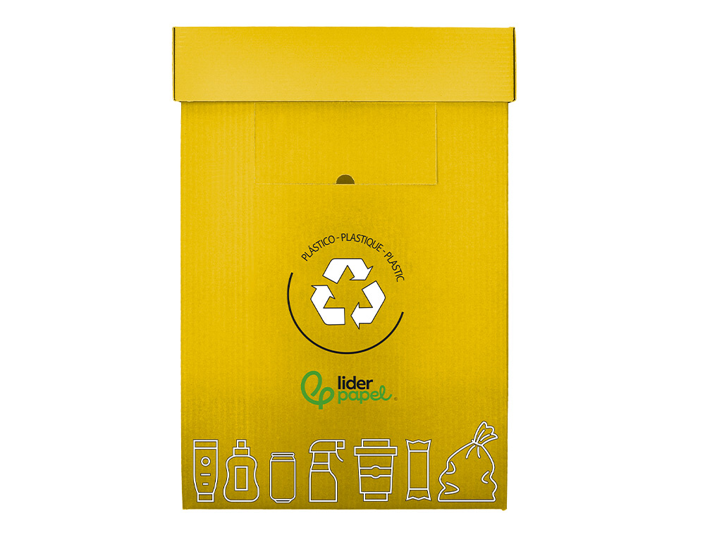 CONTENEDOR PAPELERA RECICLAJE LIDERPAPEL CARTON RECICLADO PARA ENVASES 450X350X650 MM 70 LITROS AMARILLO