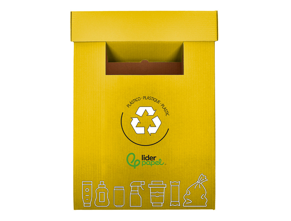CONTENEDOR PAPELERA RECICLAJE LIDERPAPEL CARTON RECICLADO PARA ENVASES 450X350X650 MM 70 LITROS AMARILLO