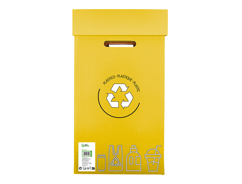 CONTENEDOR PAPELERA RECICLAJE LIDERPAPEL CARTON RECICLADO PARA ENVASES 450X350X650 MM 70 LITROS AMARILLO