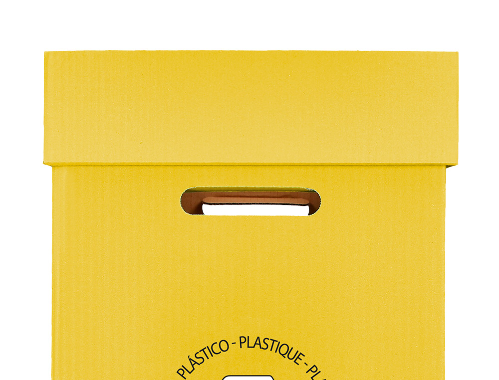 CONTENEDOR PAPELERA RECICLAJE LIDERPAPEL CARTON RECICLADO PARA ENVASES 450X350X650 MM 70 LITROS AMARILLO