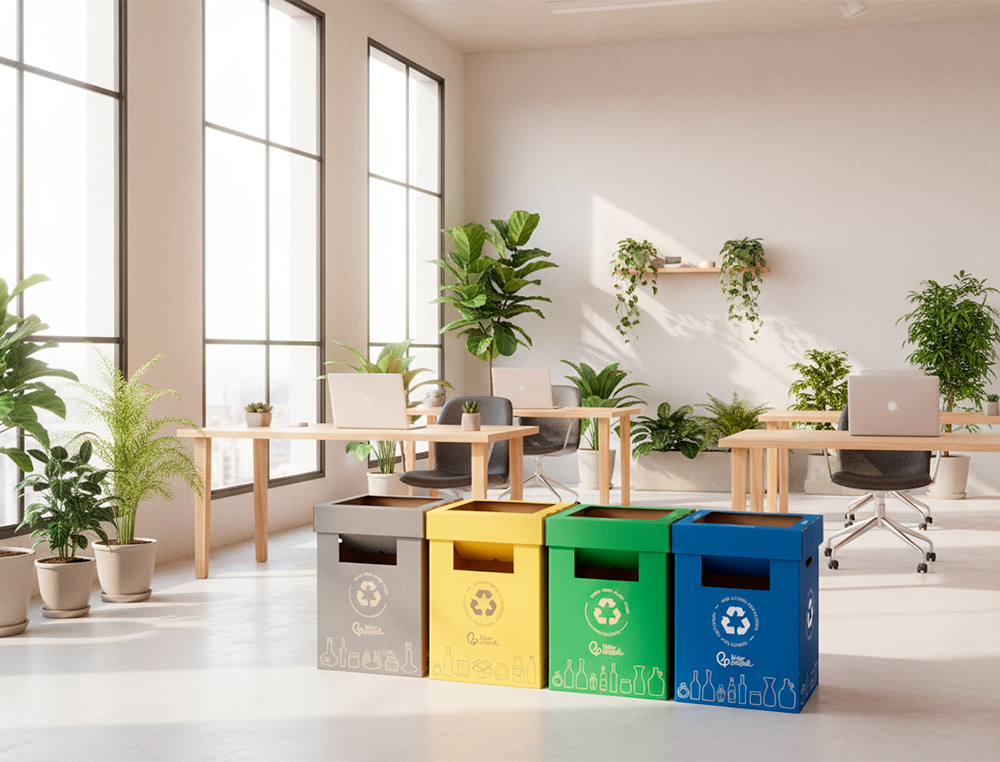 CONTENEDOR PAPELERA RECICLAJE LIDERPAPEL CARTON RECICLADO PARA ENVASES 450X350X650 MM 70 LITROS AMARILLO