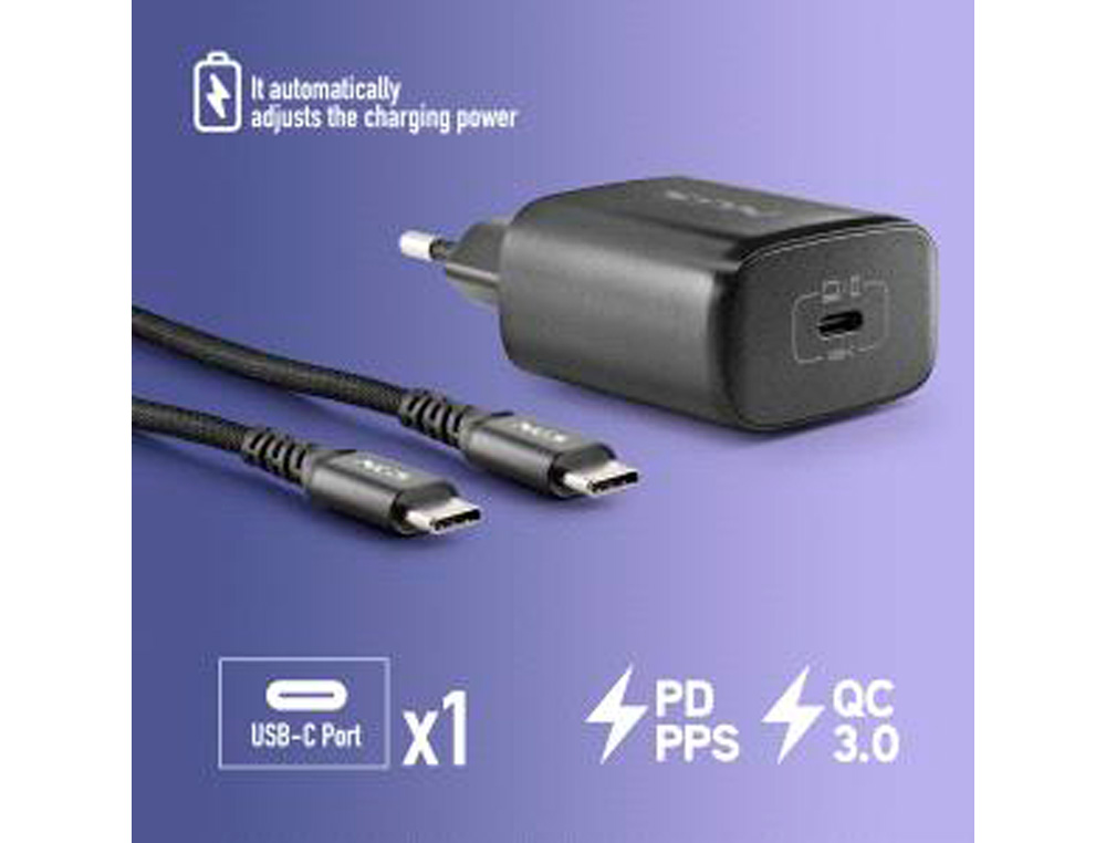 CARGADOR NGS DE PARED GAN ULTRARAPIDO PARA PORTATIL 45W USB-C CON CABLE USB-C A USB-C LONGITUD 1,5 MT
