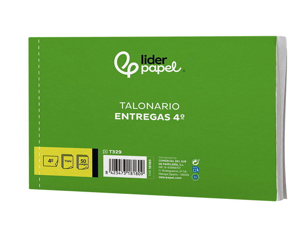 TALONARIO LIDERPAPEL ENTREGAS CUARTO ORIGINAL Y 2 COPIAS T329 APAISADO