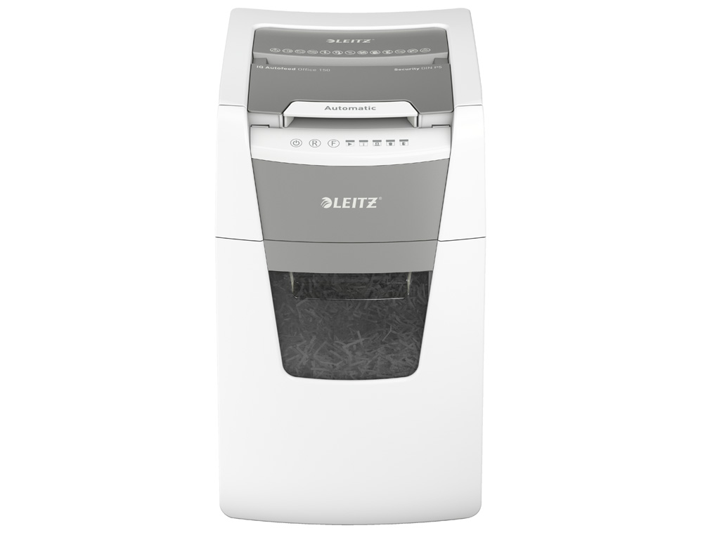 DESTRUCTORA DE DOCUMENTOS LEITZ IQ AUTO+ OFFICE 150 CAPACIDAD DE CORTE 150 HOJAS DESTRUYE GRAPAS Y CLIPS