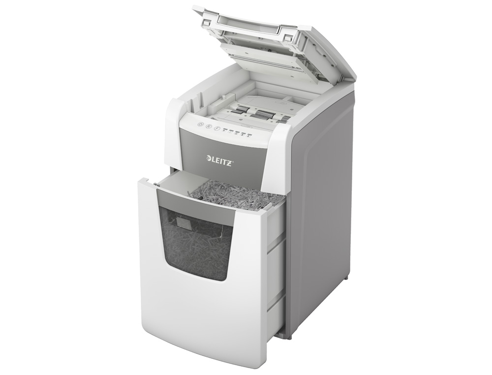 DESTRUCTORA DE DOCUMENTOS LEITZ IQ AUTO+ OFFICE 150 CAPACIDAD DE CORTE 150 HOJAS DESTRUYE GRAPAS Y CLIPS