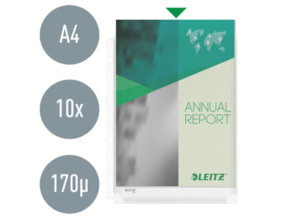 FUNDA MULTITALADRO LEITZ CON FUELLE DIN A4 CON REFUERZO 170 MC CRISTAL PACK DE 10 UNIDADES
