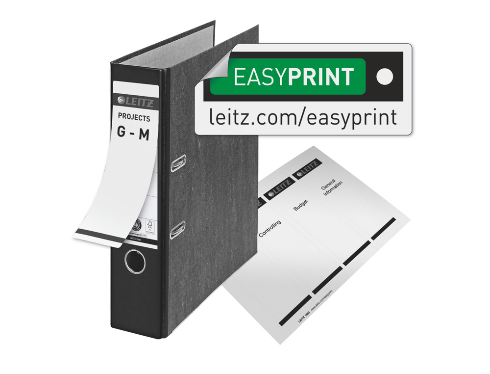 ARCHIVADOR DE PALANCA LEITZ CO2 NEUTRAL CARTON JASPEADO 180 DIN A4 LOMO 80 MM NEGRO