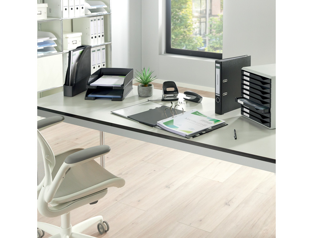 ARCHIVADOR DE PALANCA LEITZ CO2 NEUTRAL CARTON JASPEADO 180 DIN A4 LOMO 80 MM NEGRO