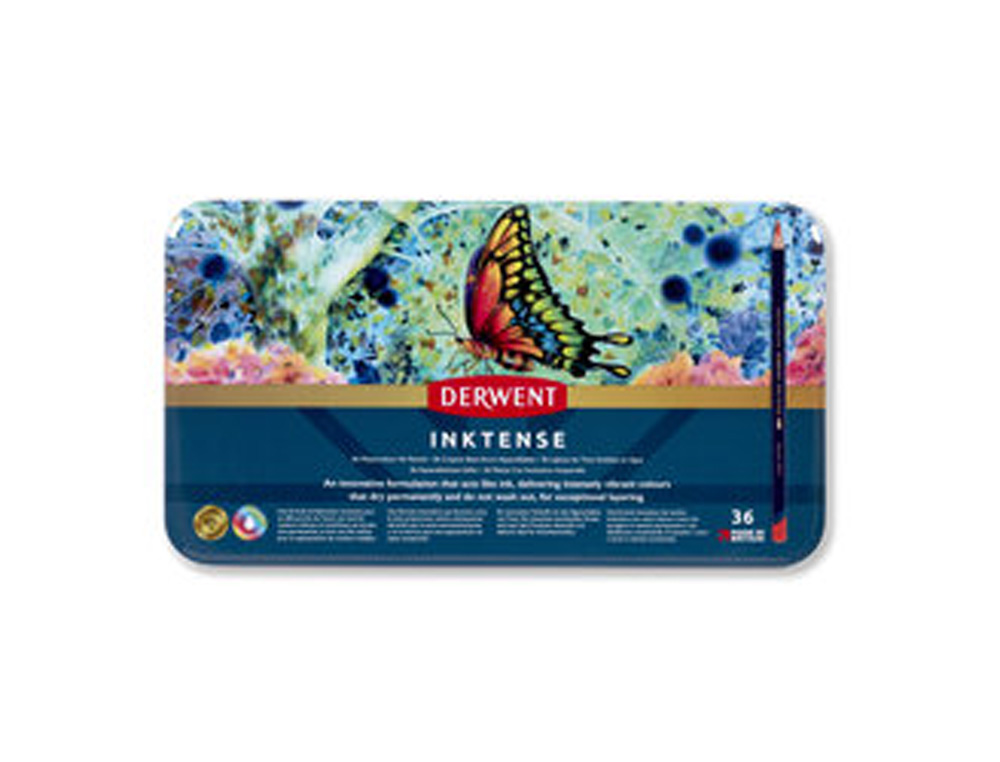 LAPICES DE COLORES DERWENT INKTENSE CAJA METALICA 36 UNIDADES COLORES SURTIDOS