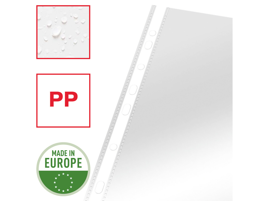 FUNDA MULTITALADRO ESSELTE DIN A4 POLIPROPILENO CRISTAL CON REFUERZO BOLSA DE 100 UNIDADES