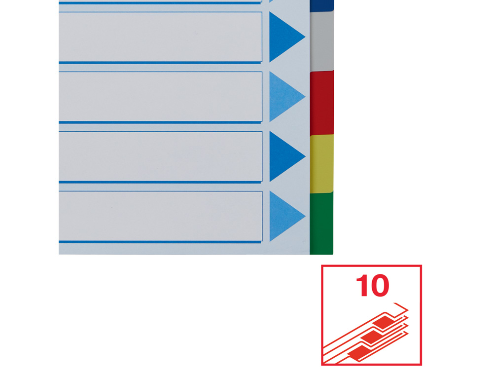 SEPARADORES ESSELTE DIN A4 POLIPROPILENO 10 POSICIONES MULTITALADRO CON CARTULINA INDICE COLOR