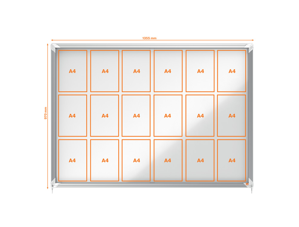 VITRINA DE ANUNCIOS NOBO PREMIUM PLUS CON PUERTA CORREDERA FONDO MAGNETICO 18 X DIN A4 HOJAS 997X1412X54 MM