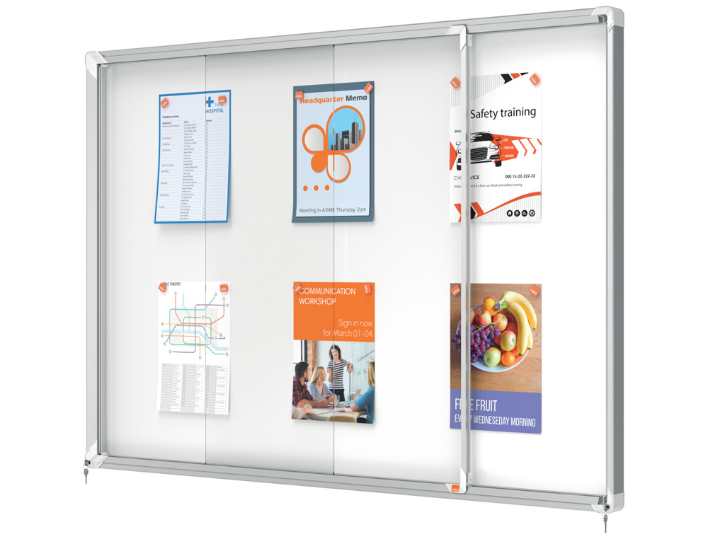 VITRINA DE ANUNCIOS NOBO PREMIUM PLUS CON PUERTA CORREDERA FONDO MAGNETICO 18 X DIN A4 HOJAS 997X1412X54 MM