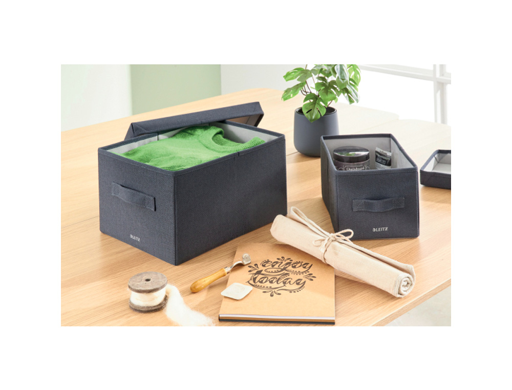 CAJA DE ALMACENAMIENTO LEITZ TELA PLEGABLE CON TAPA M COLOR GRIS TERCIOPELO 285X203X380 MM