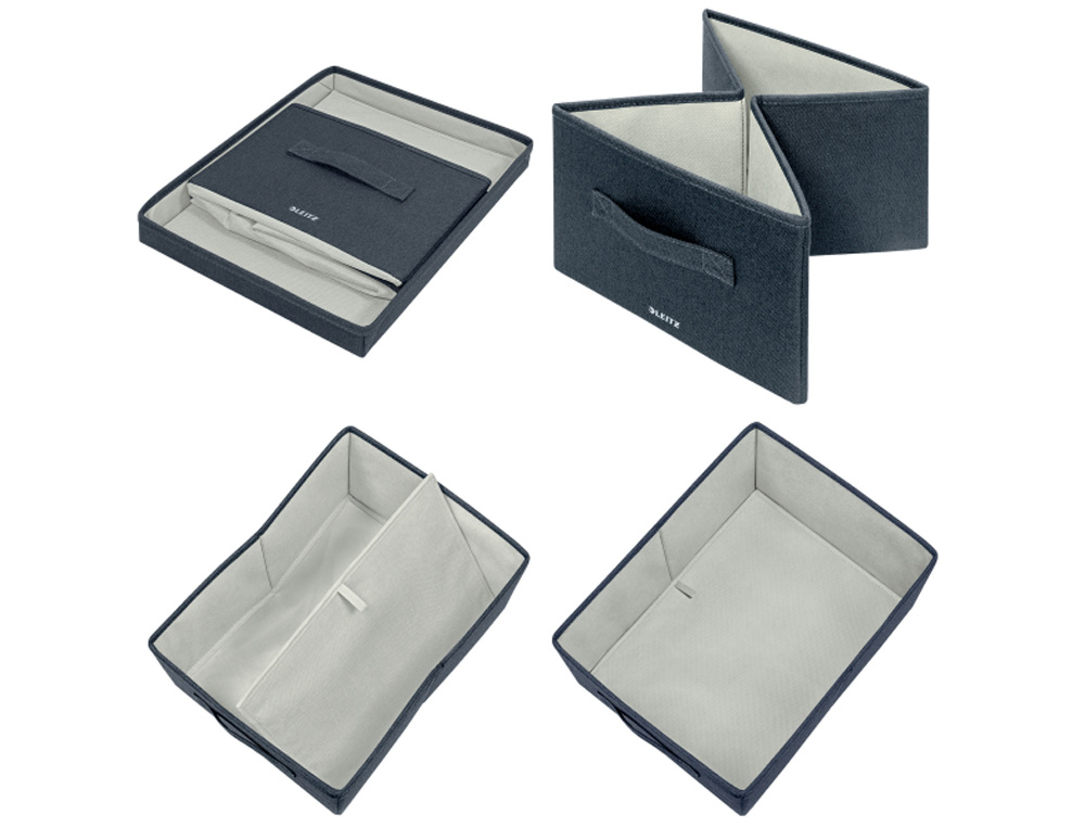 CAJA DE ALMACENAMIENTO LEITZ TELA PLEGABLE CON TAPA M COLOR GRIS TERCIOPELO 285X203X380 MM