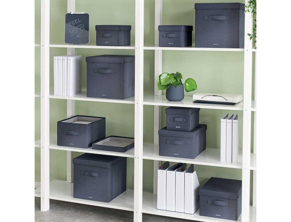 CAJA DE ALMACENAMIENTO LEITZ TELA PLEGABLE CON TAPA M COLOR GRIS TERCIOPELO 285X203X380 MM