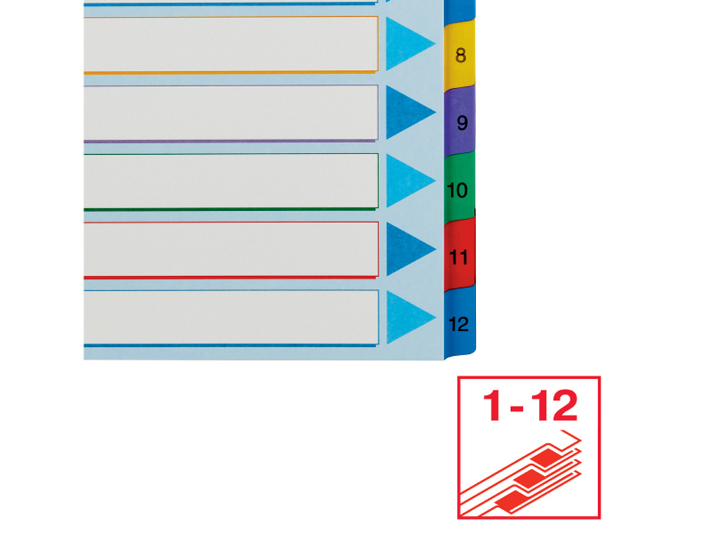 SEPARADOR NUMERICO ESSELTE CARTULINA BORRA Y ESCRIBE 1-12 JUEGO DE 12 SEPARADORES DIN A4 MULTITALADRO