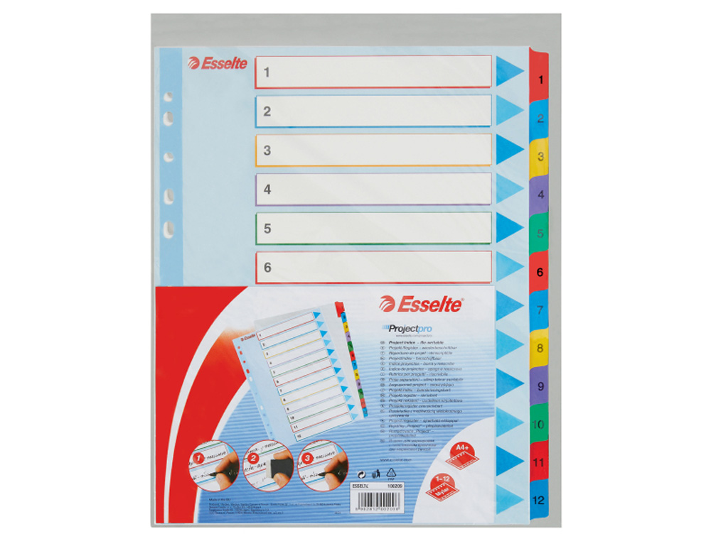 SEPARADOR NUMERICO ESSELTE CARTULINA BORRA Y ESCRIBE 1-12 JUEGO DE 12 SEPARADORES DIN A4 MULTITALADRO