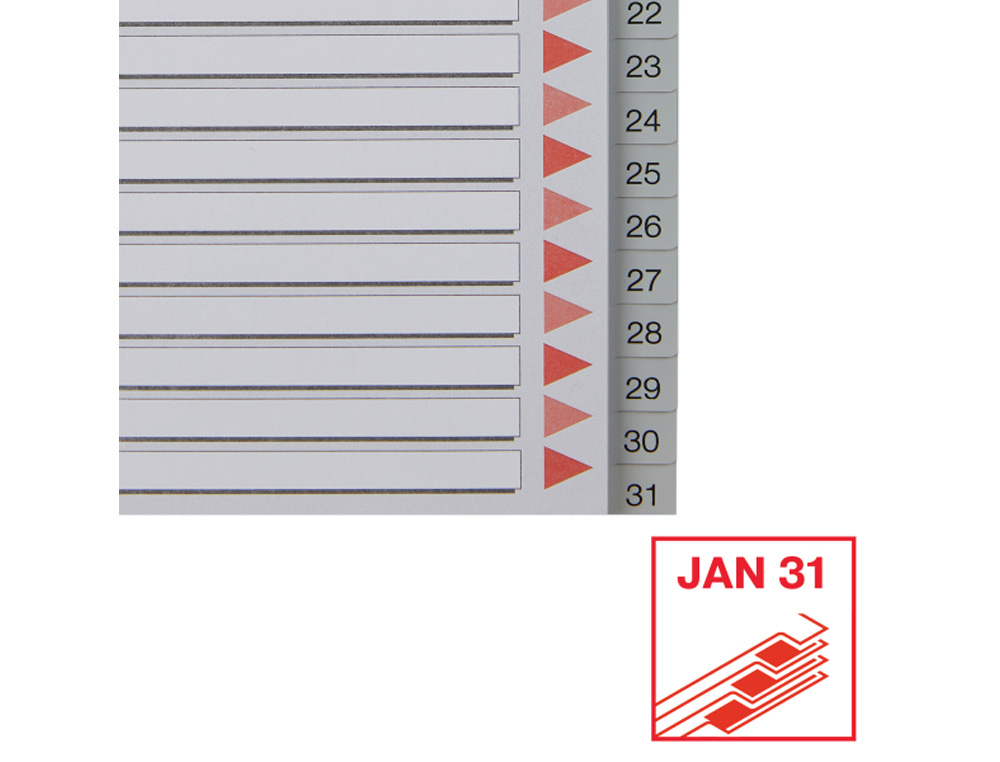 SEPARADOR NUMERICO ESSELTE PLASTICO 1-31 JUEGO DE 31 SEPARADORES DIN A4 MULTITALADRO COLOR GRIS