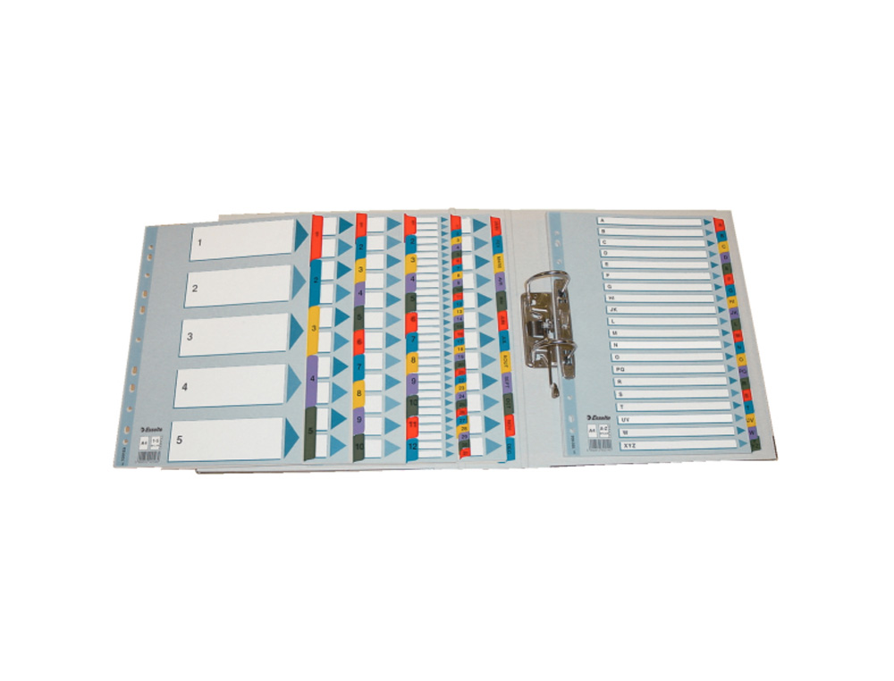 SEPARADOR NUMERICO ESSELTE CARTULINA MYLAR BORRA 1-12 JUEGO DE 12 SEPARADORES DIN A4 MULTITALADRO MULTICOLOR