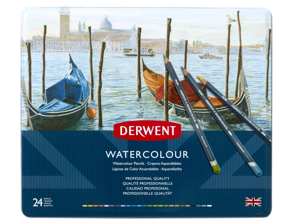 LAPICES DE COLORES DERWENT WATERCOLOUR CAJA METALICA 24 UNIDADES COLORES SURTIDOS