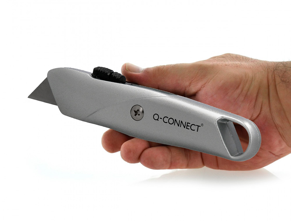 CUTER Q-CONNECT METALICO ANCHO RETRACTIL CON MECANISMO DE BLOQUEO CUCHILLA 18 MM XD-53 BLISTER 1 UNIDAD