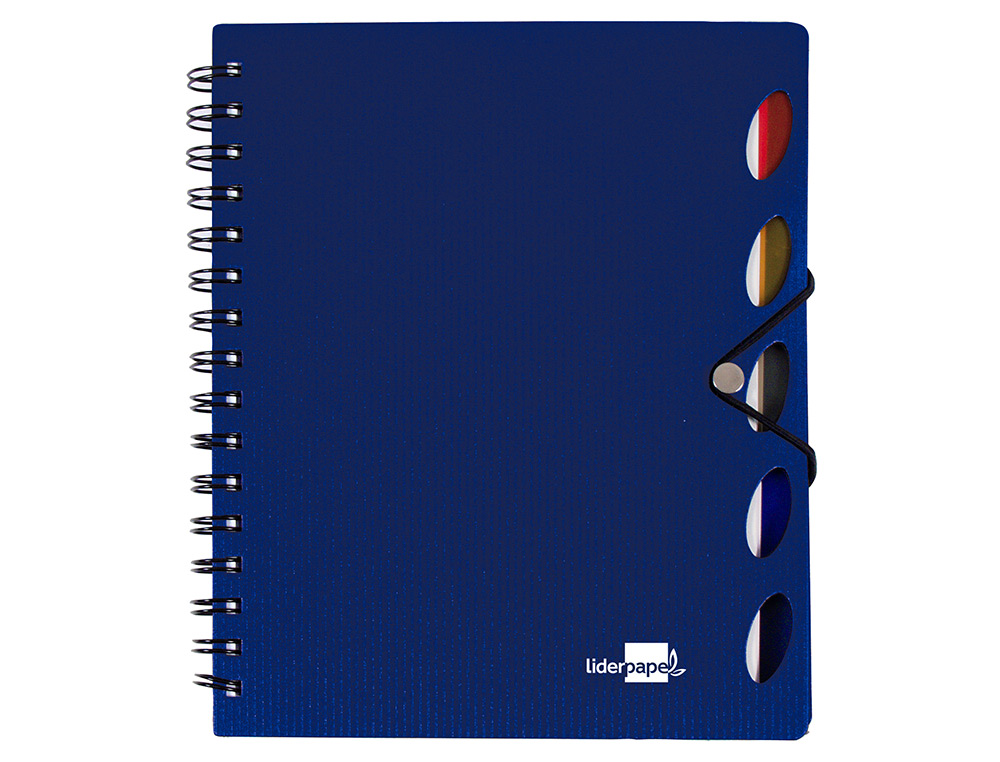 CUADERNO ESPIRAL LIDERPAPEL A4 MICRO EXECUTIVE TAPA PLASTICO 100H 80GR CUADRO 5MM 5 SEP ARADORES CON GOMILLA AZUL