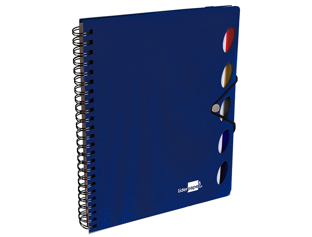 CUADERNO ESPIRAL LIDERPAPEL A4 MICRO EXECUTIVE TAPA PLASTICO 100H 80GR CUADRO 5MM 5 SEP ARADORES CON GOMILLA AZUL