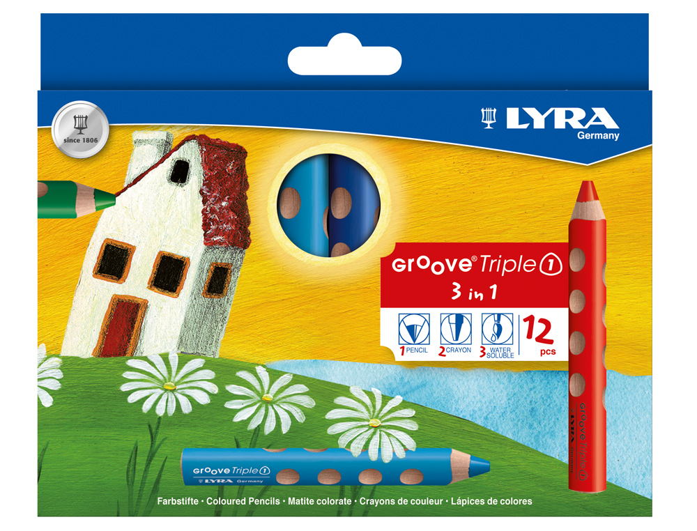 LAPICES DE COLORES ACUARELABLES LYRA GROOVE TRIANGULAR MINAS 10 MM CAJA DE 12 COLORES SURTIDOS