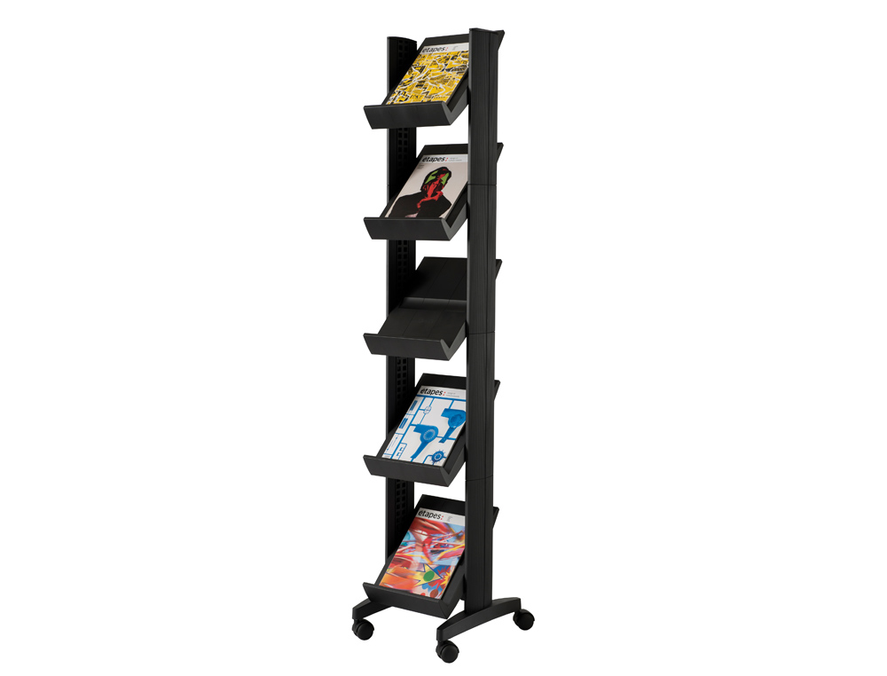 EXPOSITOR PAPERFLOW DE SUELO MOVIL 5 ESTANTES DE 275X327MM COLOR NEGRO TAMAO DEL EXPOSITOR 350X1675X385 MM