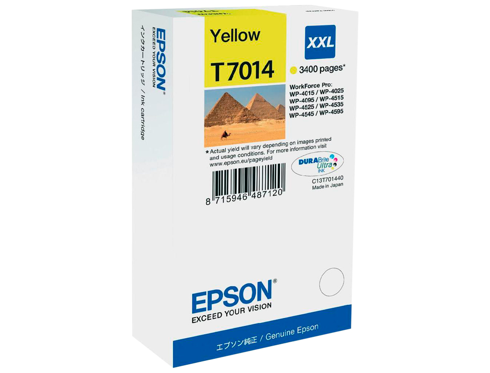INK-JET EPSON STYLUS T7014 AMARILLO XL WP-4000 4500 CAPACIDAD 3400 PAG