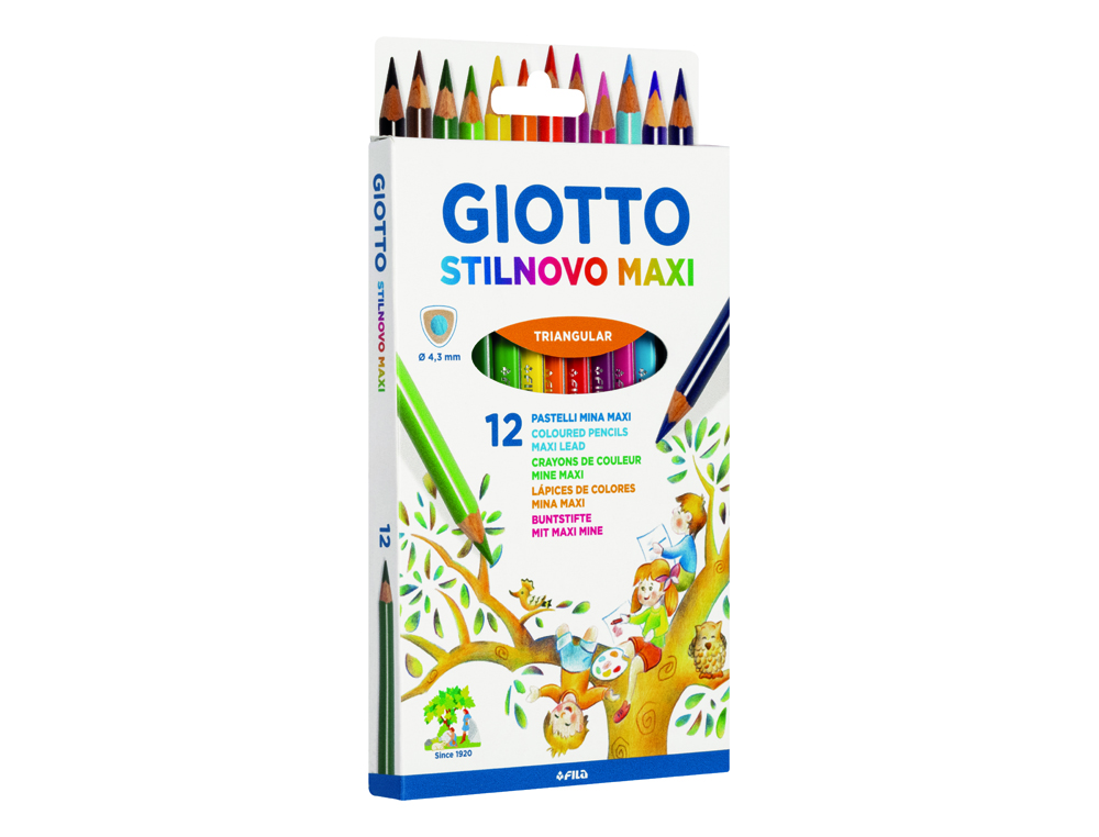 LAPICES DE COLORES GIOTTO STILNOVO MAXI CAJA DE 12 UNIDADES COLORES SURTIDOS MINA 4,3 MM
