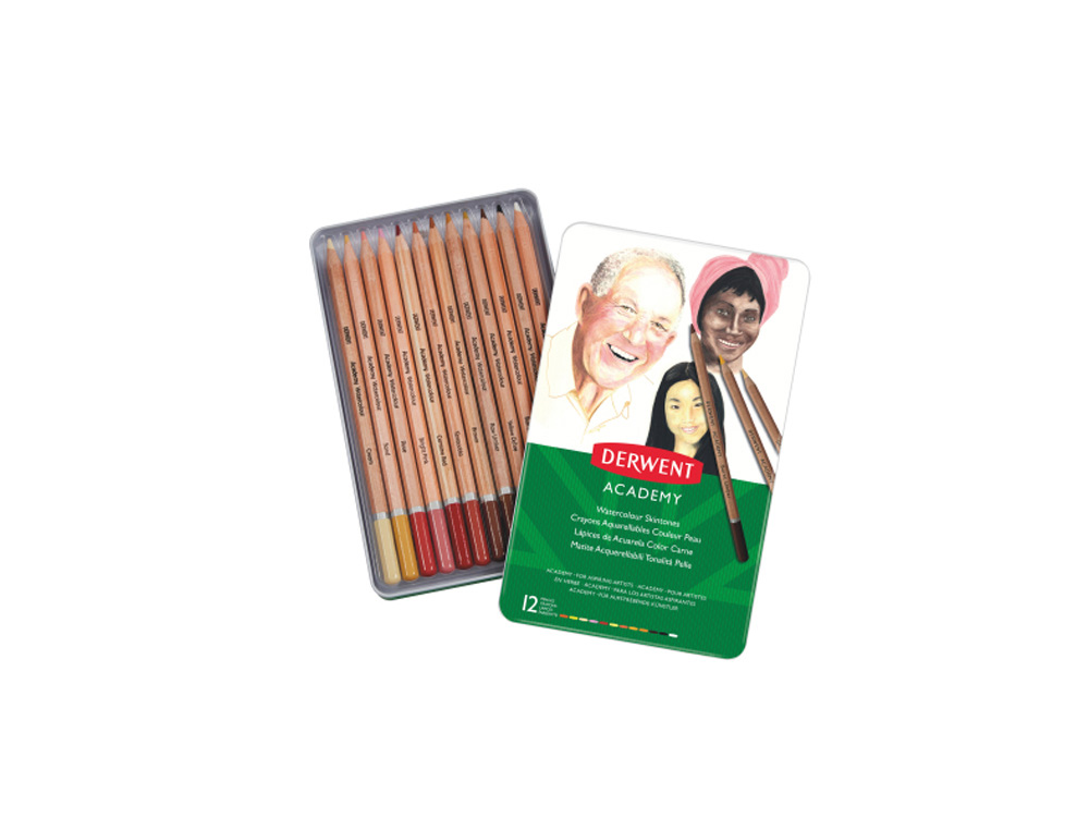 LAPICES DE COLORES DERWENT ACUARELABLE TONOS PIEL CAJA METALICA 12 UNIDADES COLORES SURTIDOS