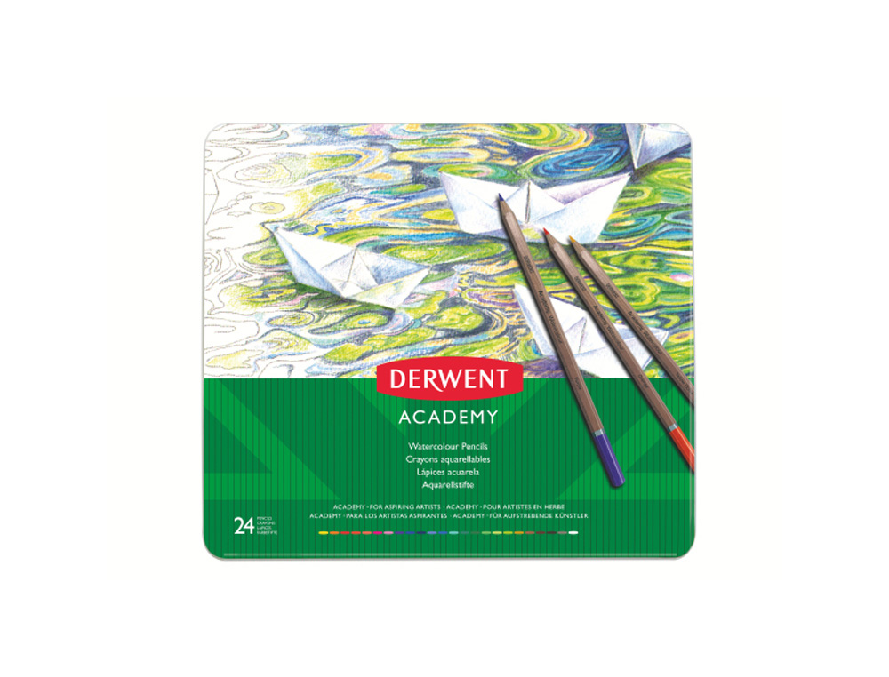 LAPICES DE COLORES DERWENT ACUARELABLE CAJA METALICA 24 UNIDADES COLORES SURTIDOS