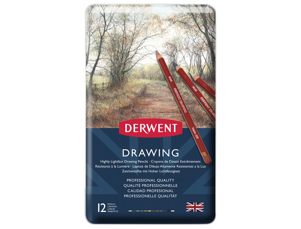 LAPICES DE COLORES DERWENT DRAWING CAJA METALICA 12 COLORES SURTIDOS