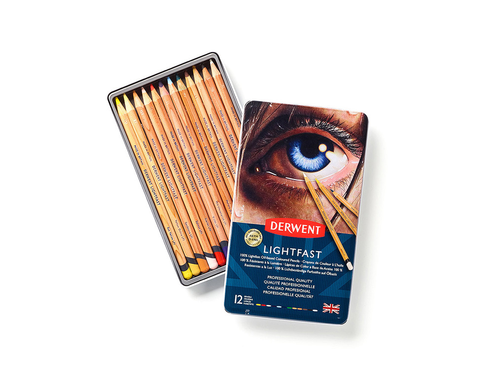 LAPICES DE COLORES DERWENT LIGHTFAST RESISTENTE A LA LUZ CAJA METALICA 12 COLORES SURTIDOS