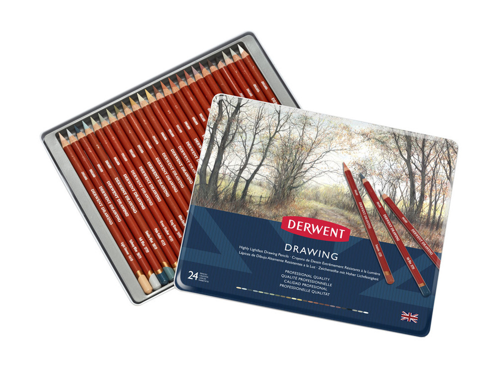 LAPICES DE COLORES DERWENT DRAWING CAJA METALICA 24 UNIDADES COLORES SURTIDOS