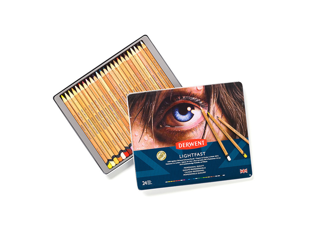 LAPICES DE COLORES DERWENT LIGHTFAST RESISTENTE A LA LUZ CAJA METALICA 24 COLORES SURTIDOS